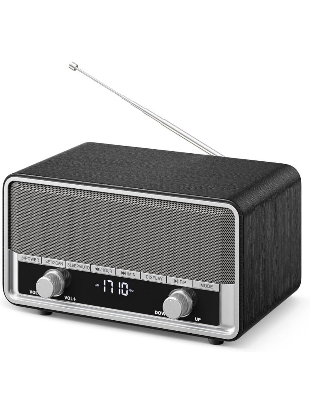 Vintage-Inspired Bluetooth AM/FM Radio with Time Display - Retro Wood Design